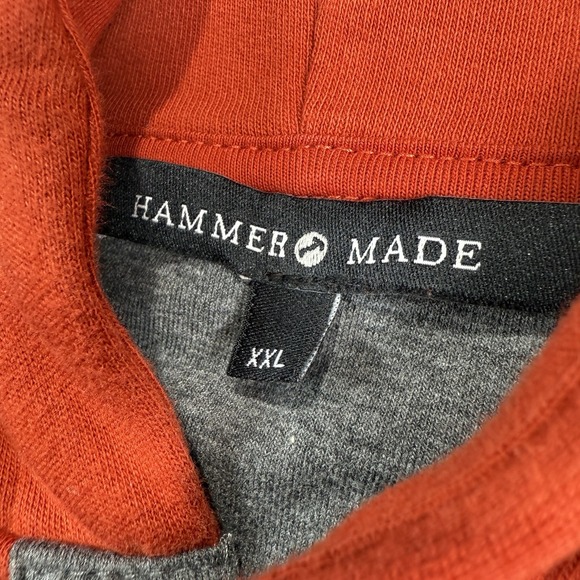 Hammer Made Quarter Button Hoodie Sweatshirt 2XL Orange Red - Picture 3 of 7